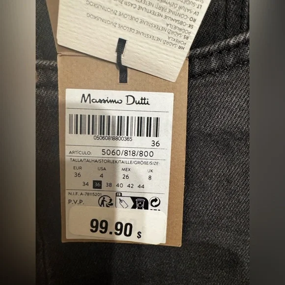 Massimo Dutti Slim Fit Comfort Denim Jeans | Charcoal Gray | Size 36 (US 26) - Picture 4 of 6